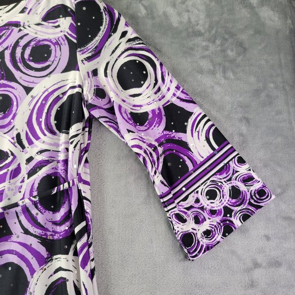 My Michelle Women Dress 14 Purple Black White Abstract Circle 70s Retro Cocktail - Picture 3 of 11